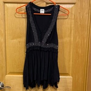 Intimately Free people Black Sleeveless Top with Lace Trim Swarovski rhinestones